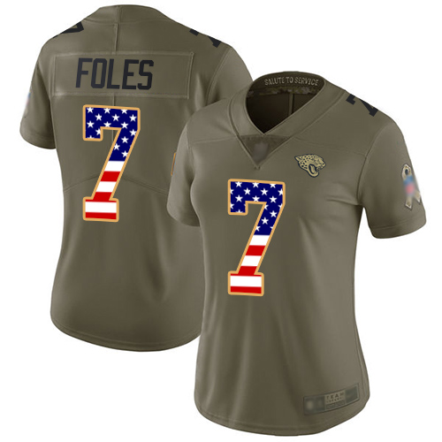 Nike Jacksonville Jaguars #7 Nick Foles Olive USA Flag Women Stitched NFL Limited 2017 Salute to Service Jersey
